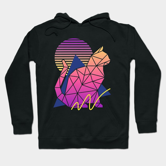 Vintage 80s Geometric Cat with Sunset Hoodie by DetourShirts